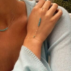 Free People Turquoise Beaded Hand Chain Bracelet